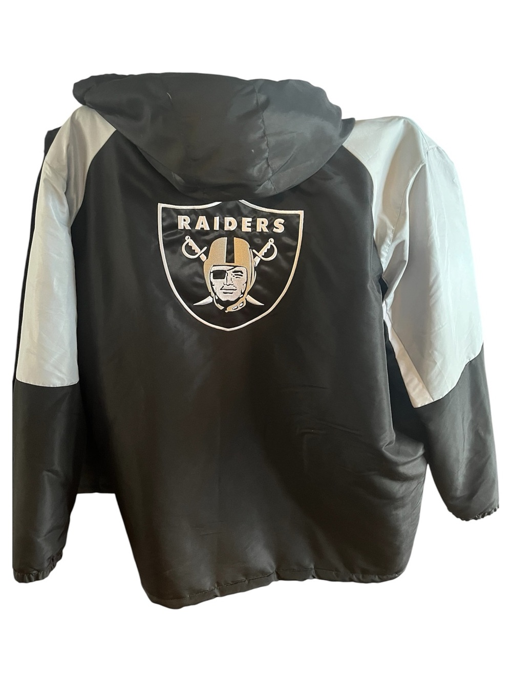 4XL Men's NFL Raiders Black and Silver Hooded Puffer Jacket